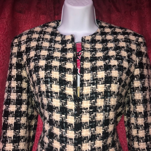 Jones New York Woven Black Blue Cream Zip Blazer - Picture 2 of 4